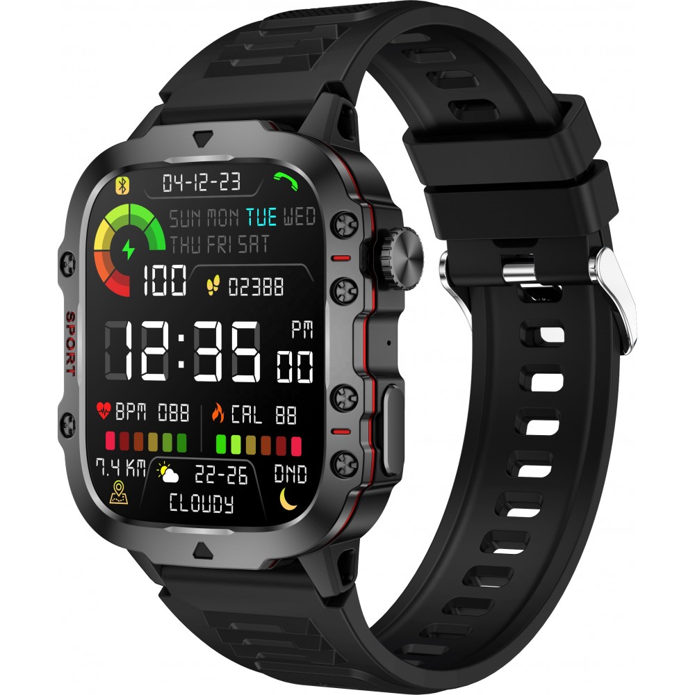 Sport smartwatch QX11 1.96 pouces 50 jours d'autonomie avec IA assistant vocal longue endurance boîtier solide pression d'oxygène sanguin surveillance du sommeil avec un écran TFT haute définition - Noir