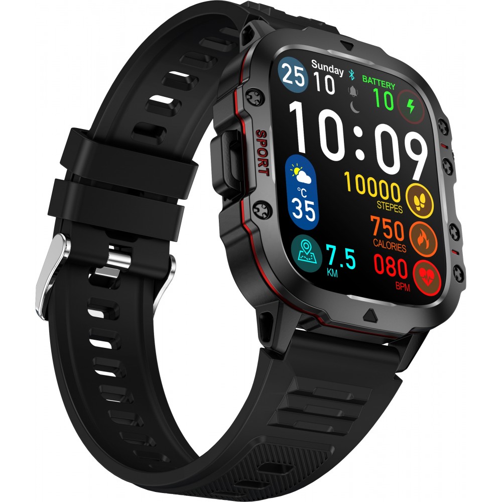 Sport smartwatch QX11 1.96 pouces 50 jours d'autonomie avec IA assistant vocal longue endurance boîtier solide pression d'oxygène sanguin surveillance du sommeil avec un écran TFT haute définition - Noir