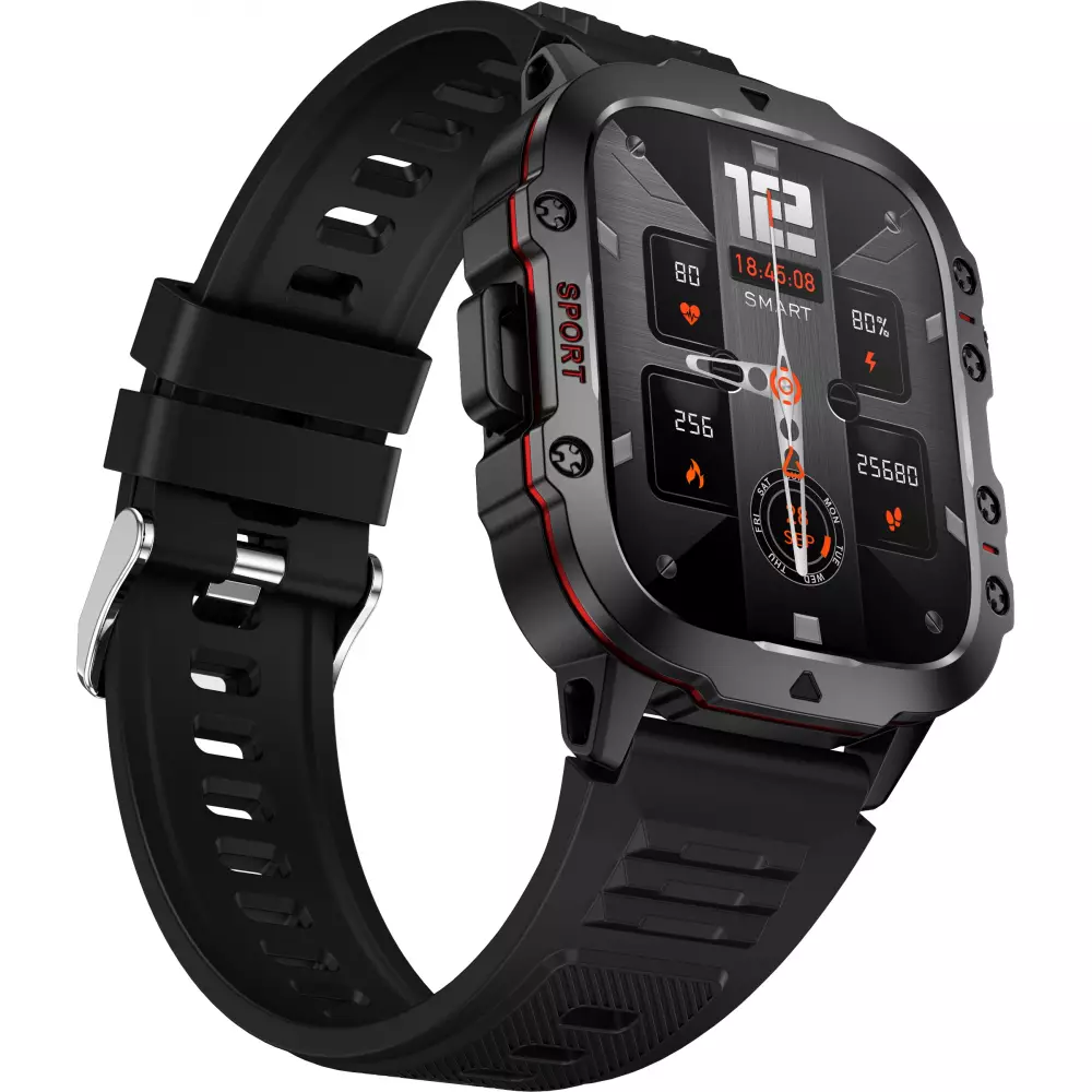 Sport smartwatch QX11 1.96 pouces 50 jours d'autonomie avec IA assistant vocal longue endurance bo&icirc;tier solide pression d'oxyg&egrave;ne sanguin surveillance du sommeil avec un &eacute;cran TFT haute d&eacute;finition - Noir