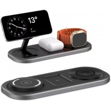Magnetische 3-in-1 15W Wireless-Ladestation klappbar f&uuml;r iPhone, Apple Watch und AirPods - Schwarz