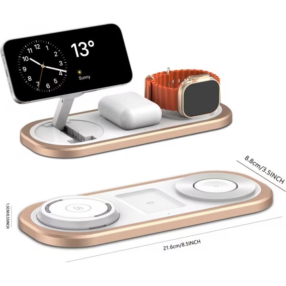 Magnetische 3-in-1 15W Wireless-Ladestation klappbar f&uuml;r iPhone, Apple Watch und AirPods - Schwarz