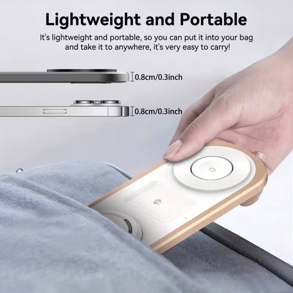 Magnetische 3-in-1 15W Wireless-Ladestation klappbar f&uuml;r iPhone, Apple Watch und AirPods - Schwarz