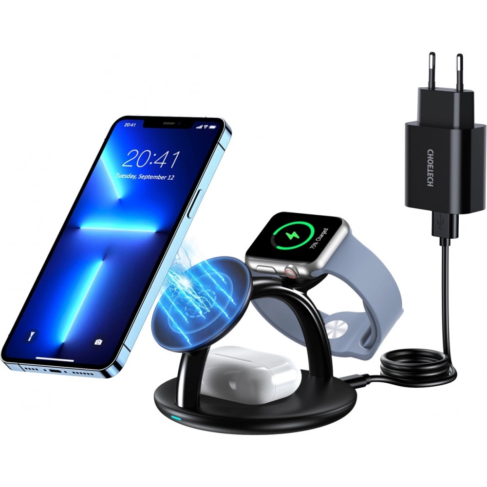 Station de charge magnétique Wireless 3-en-1 iPhone, Apple Watch et AirPods simultanément - Noir