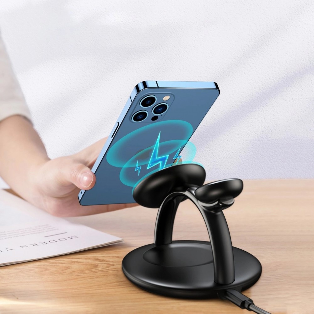 Station de charge magnétique Wireless 3-en-1 iPhone, Apple Watch et AirPods simultanément - Noir