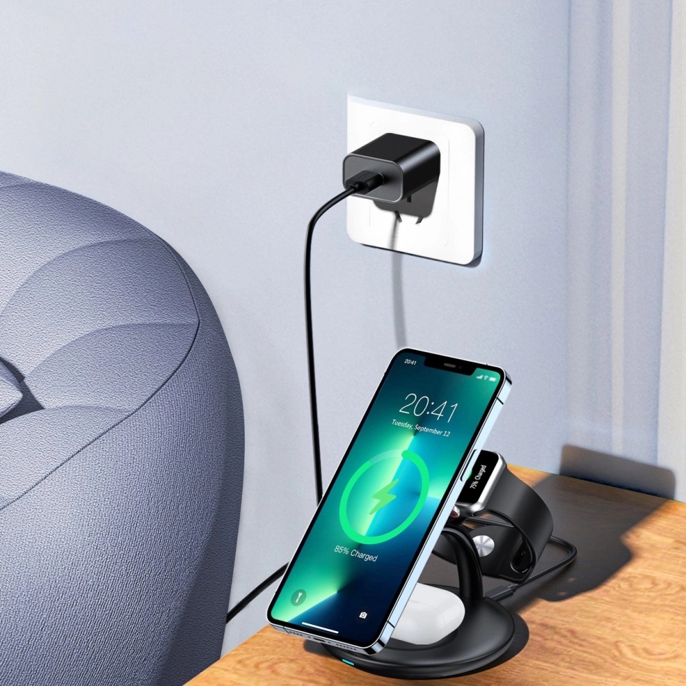 Station de charge magnétique Wireless 3-en-1 iPhone, Apple Watch et AirPods simultanément - Noir