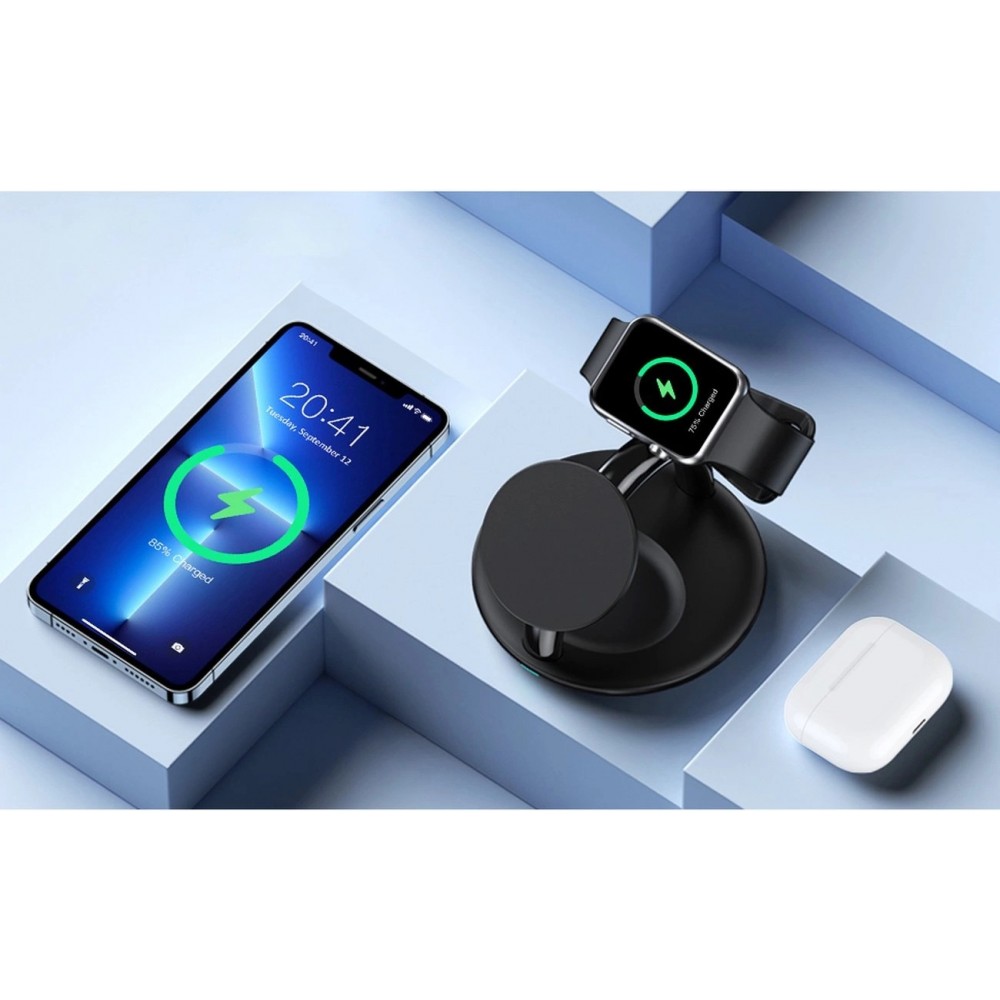 Station de charge magnétique Wireless 3-en-1 iPhone, Apple Watch et AirPods simultanément - Noir