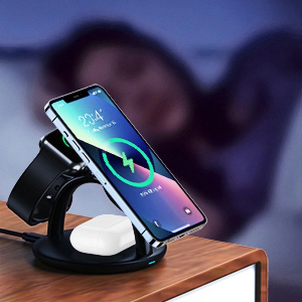 Station de charge magnétique Wireless 3-en-1 iPhone, Apple Watch et AirPods simultanément - Noir