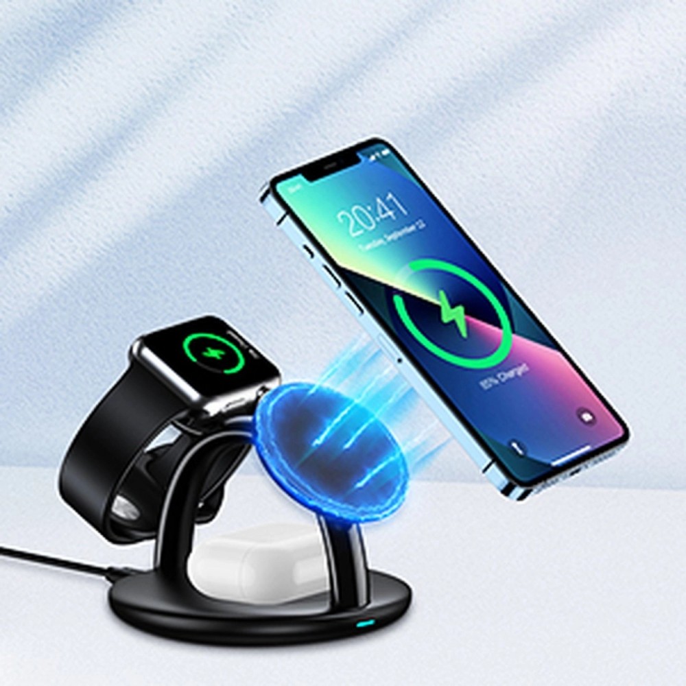 Station de charge magnétique Wireless 3-en-1 iPhone, Apple Watch et AirPods simultanément - Noir