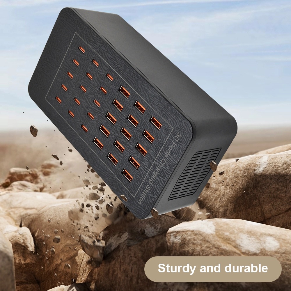 150W USB-C und USB-A Mehrfach-Ladegerät mit 30 Ports für Smartphones, Tablets und Zubehör - Schwarz