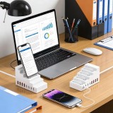 8-in-1 Schnellladestation 66W mit 4 USB- & 4 USB-C PD-Ports Handyhalter und Schreibtisch-Organizer - Weiss