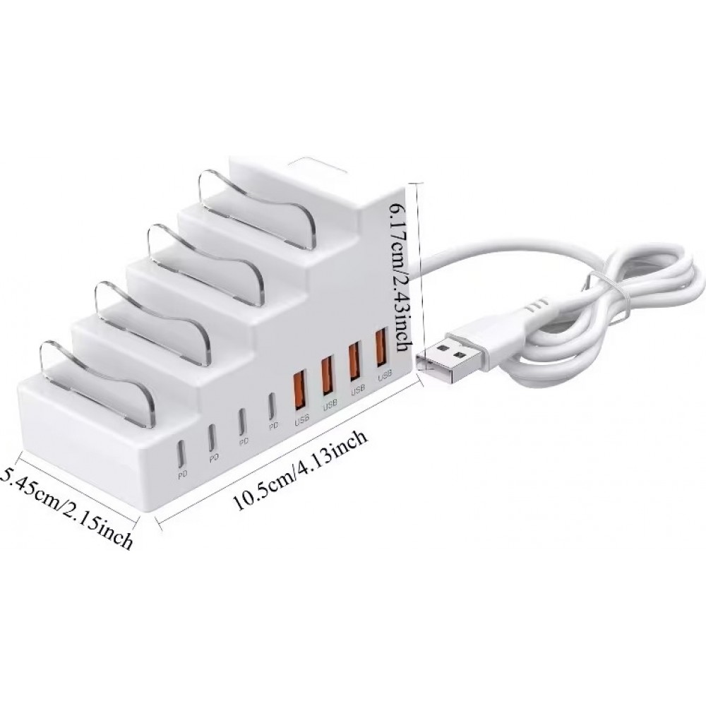 8-in-1 Schnellladestation 66W mit 4 USB- & 4 USB-C PD-Ports Handyhalter und Schreibtisch-Organizer - Weiss