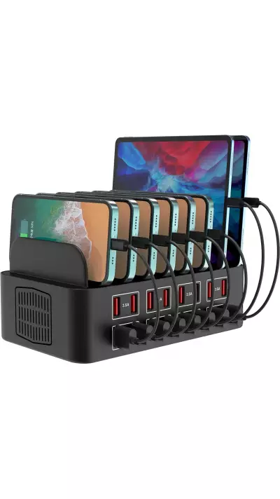 Station de charge USB 150W/35A avec 16 ports - Chargeur rapide multi-appareils iPad, tablettes et smartphones avec détection intelligente et protection multiple - Noir