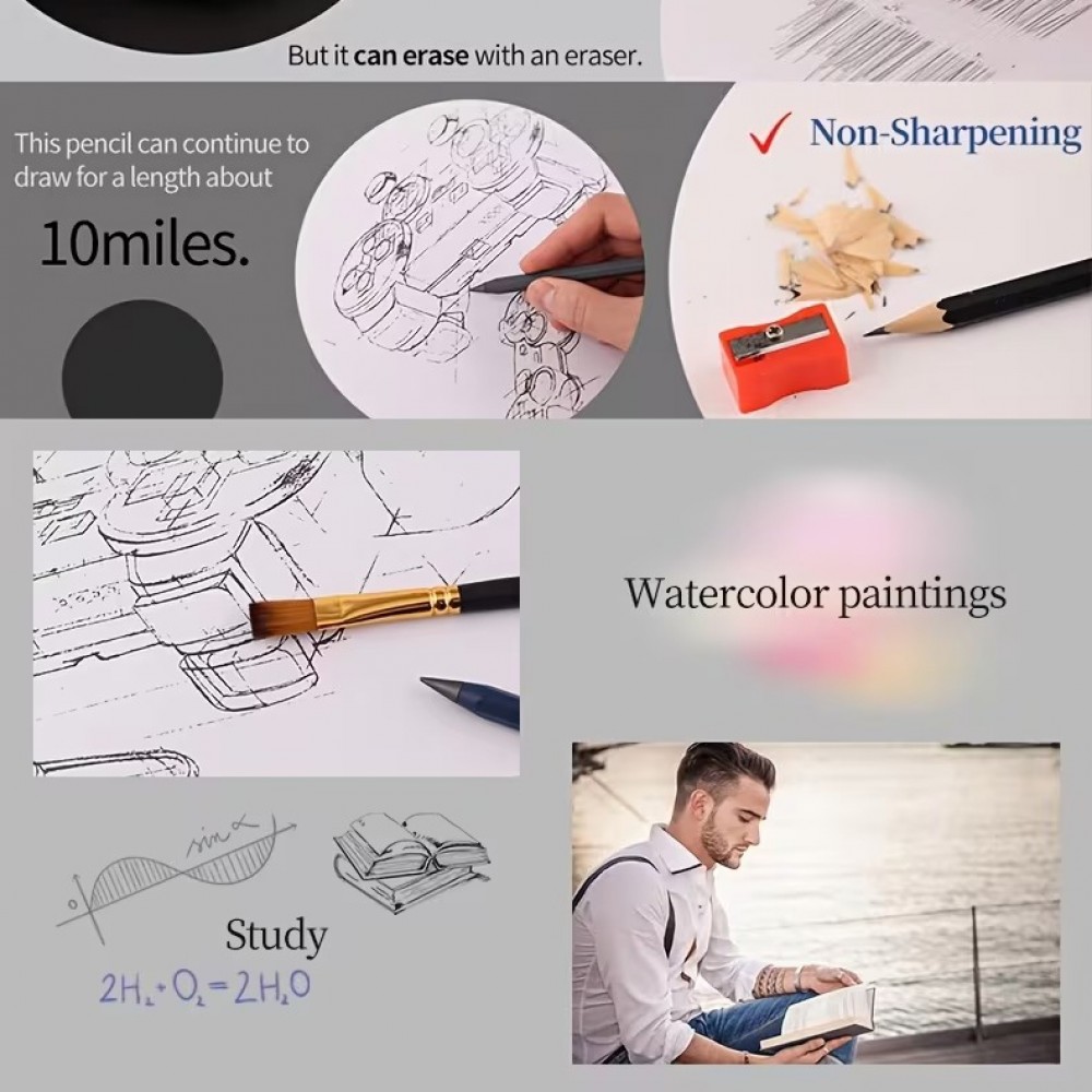 Stylo métal à écriture infinie sans encre crayon innovant durable pour dessin école et bureau - Noir