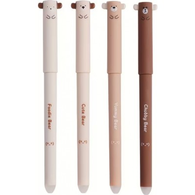 Stylos gel effa&ccedil;ables bleus motif ours pour &eacute;cole/bureau (lot de 4 pi&egrave;ces) - Brun