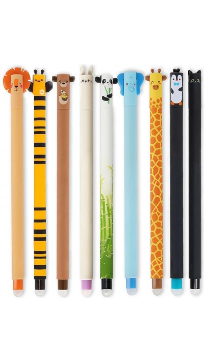 Stylos gel effaçables noirs avec animaux mignons pour école/bureau (lot de 13 pièces) - Multicolore