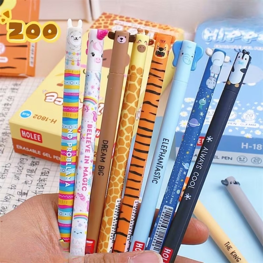 Stylos gel effaçables noirs avec animaux mignons pour école/bureau (lot de 13 pièces) - Multicolore