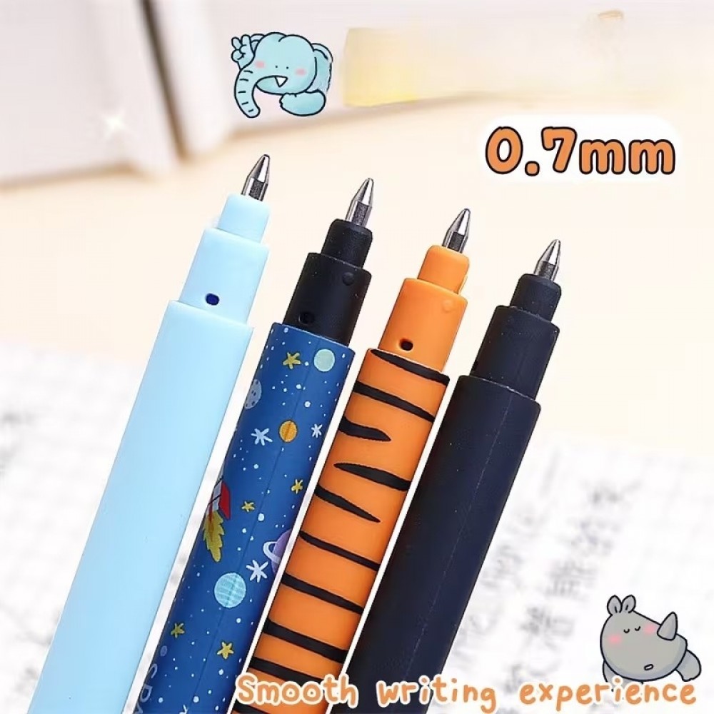 Stylos gel effaçables noirs avec animaux mignons pour école/bureau (lot de 13 pièces) - Multicolore
