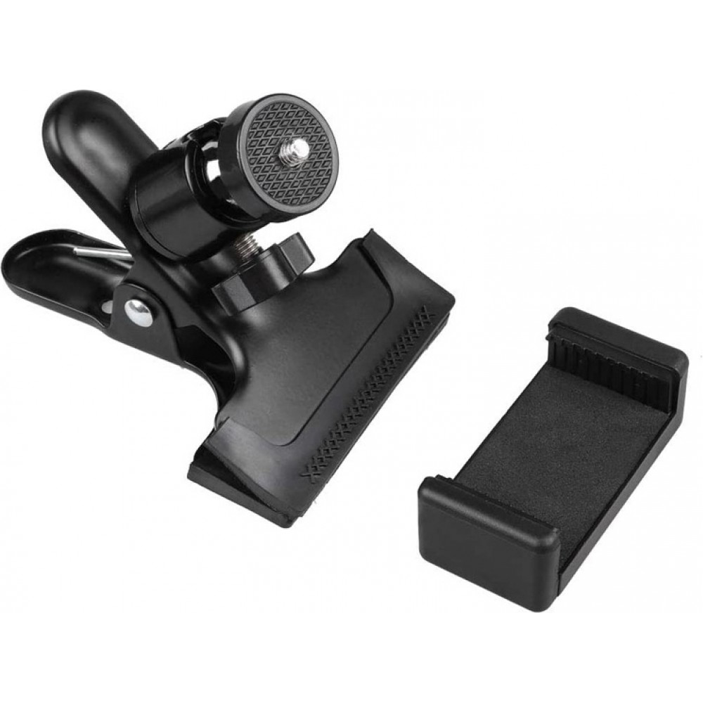 Support smartphone universel pour guitare et ukulélé pince réglable avec rotule 360° fixation stable pour téléphone - Noir