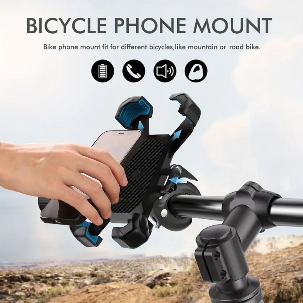 Support téléphone 4 griffes antichoc fixation guidon vélo moto poussette ou scooter robuste et sécurisé - Noir
