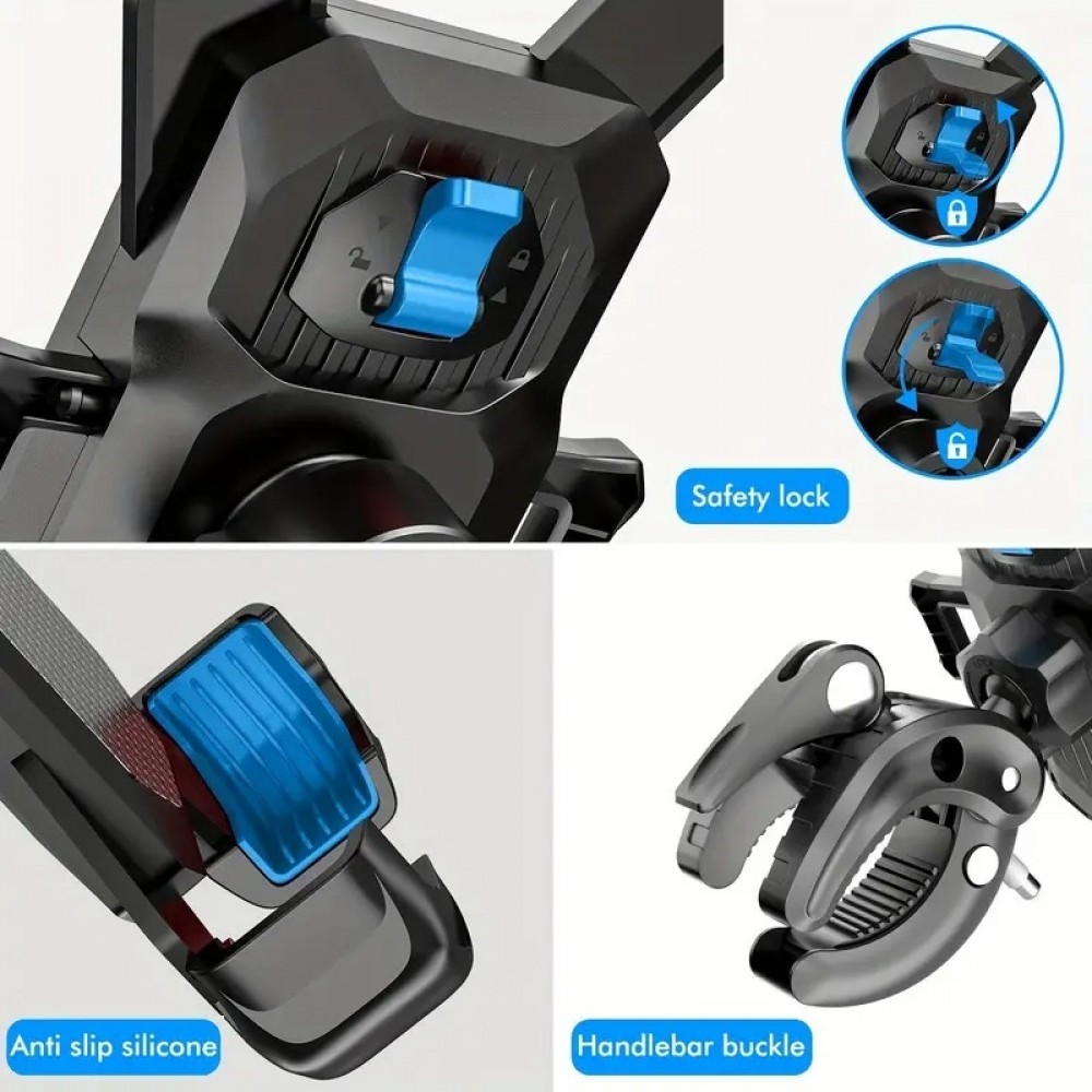 Support téléphone 4 griffes antichoc fixation guidon vélo moto poussette ou scooter robuste et sécurisé - Noir