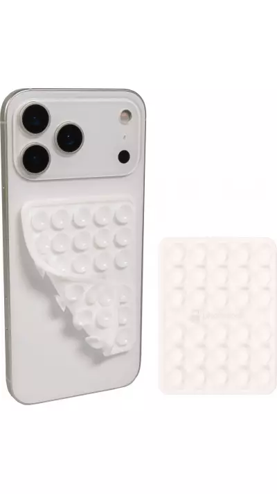 Support téléphone universel ventouse PhoneLook avec fixation autocollante en silicone - Blanc