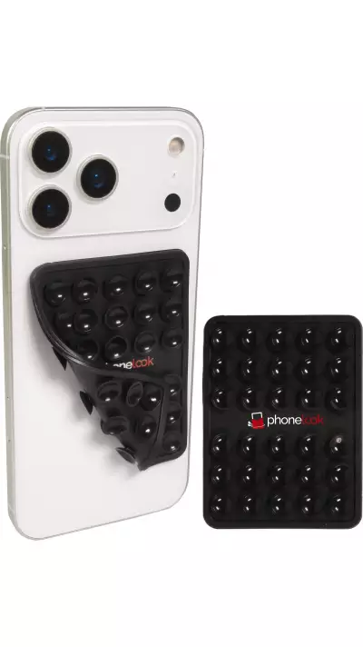 Support téléphone universel ventouse PhoneLook avec fixation autocollante en silicone - Noir
