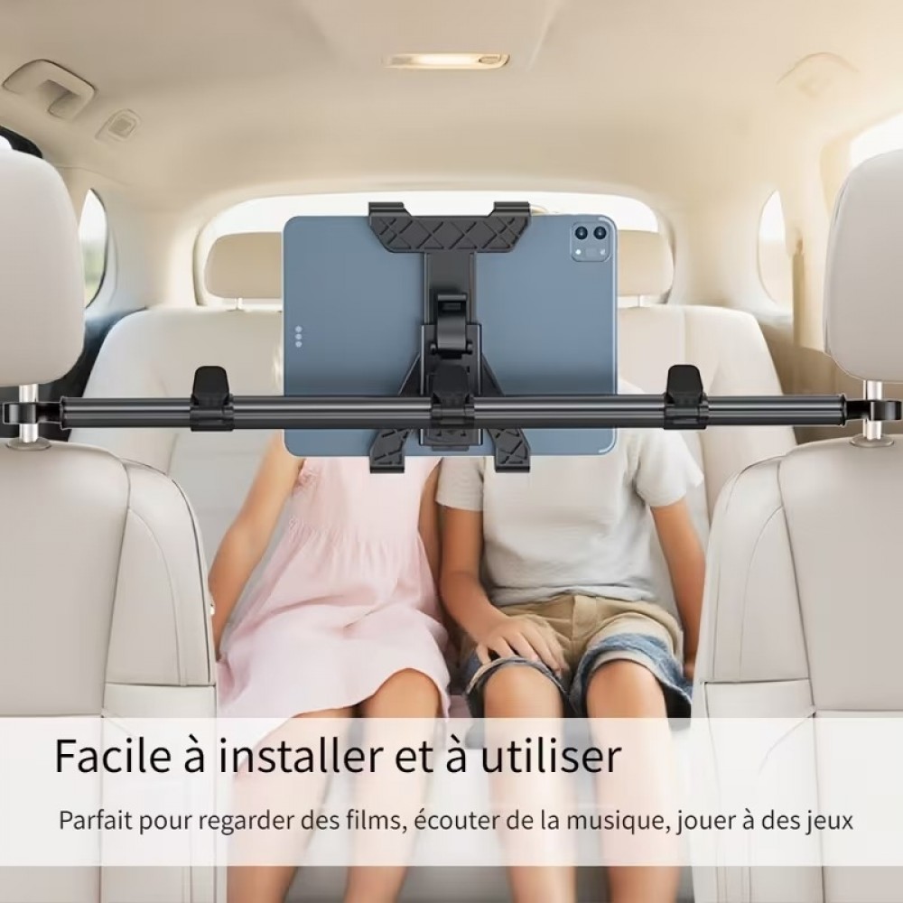 Support universel tablette/téléphone appui-tête voiture rotatif à 360° avec support réglable et sécurisé pour le siège arrière - Noir