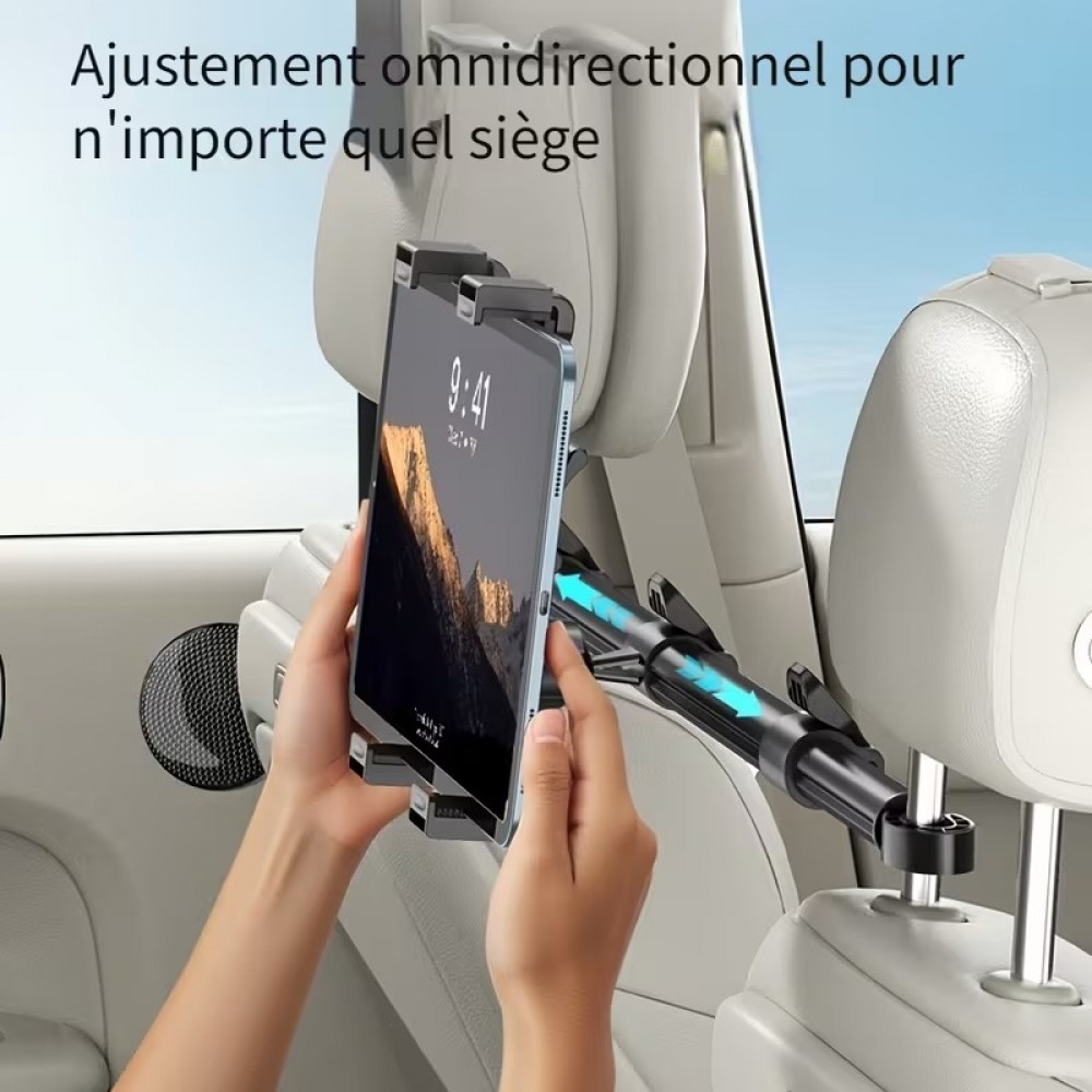 Support universel tablette/téléphone appui-tête voiture rotatif à 360° avec support réglable et sécurisé pour le siège arrière - Noir