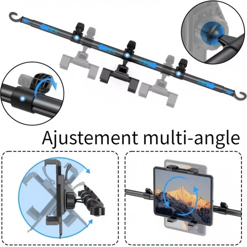 Support universel tablette/téléphone appui-tête voiture rotatif à 360° avec support réglable et sécurisé pour le siège arrière - Noir