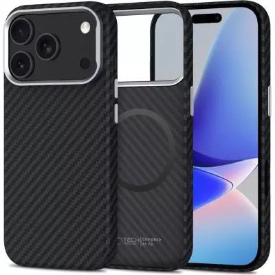 Coque iPhone 17 Pro - Tech-Protect Ion Carbon compatible avec MagSafe durable et l&eacute;g&egrave;re - Argent