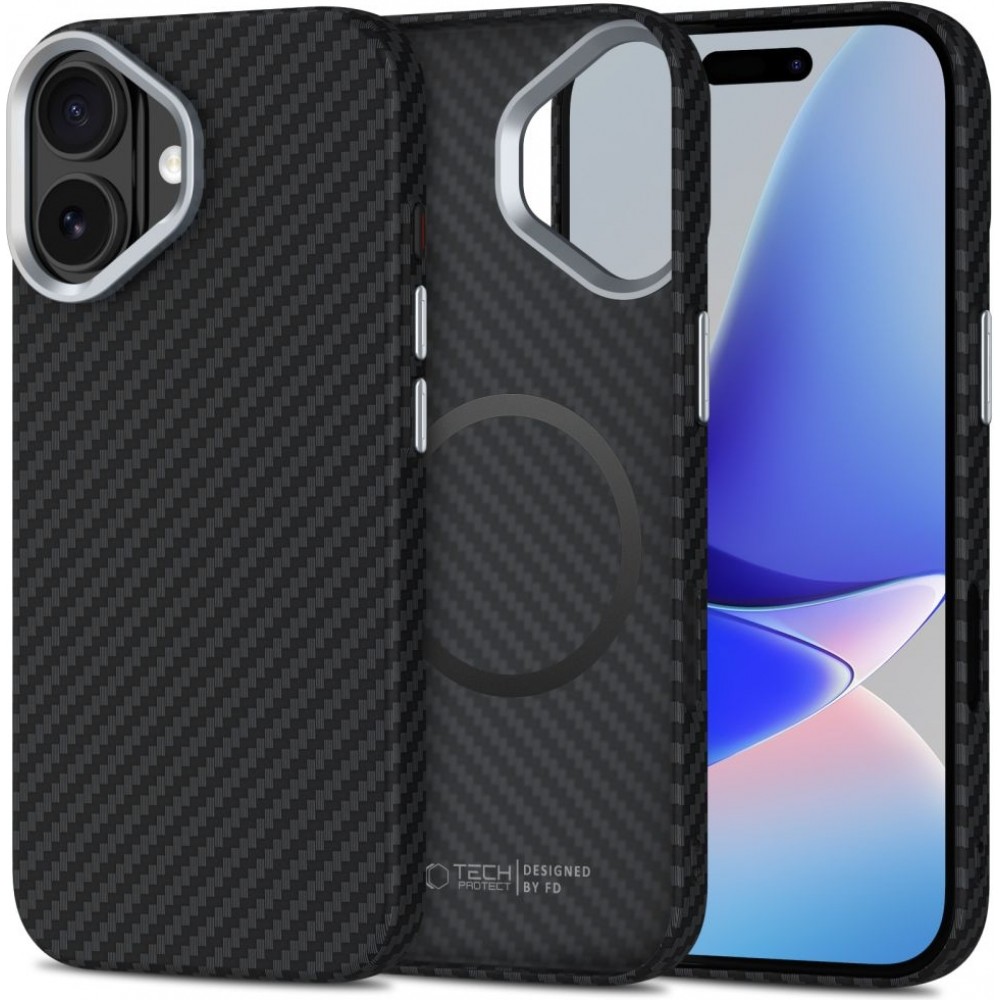 Coque iPhone 17 - Tech-Protect Ion Carbon compatible avec MagSafe durable et légère - Argent