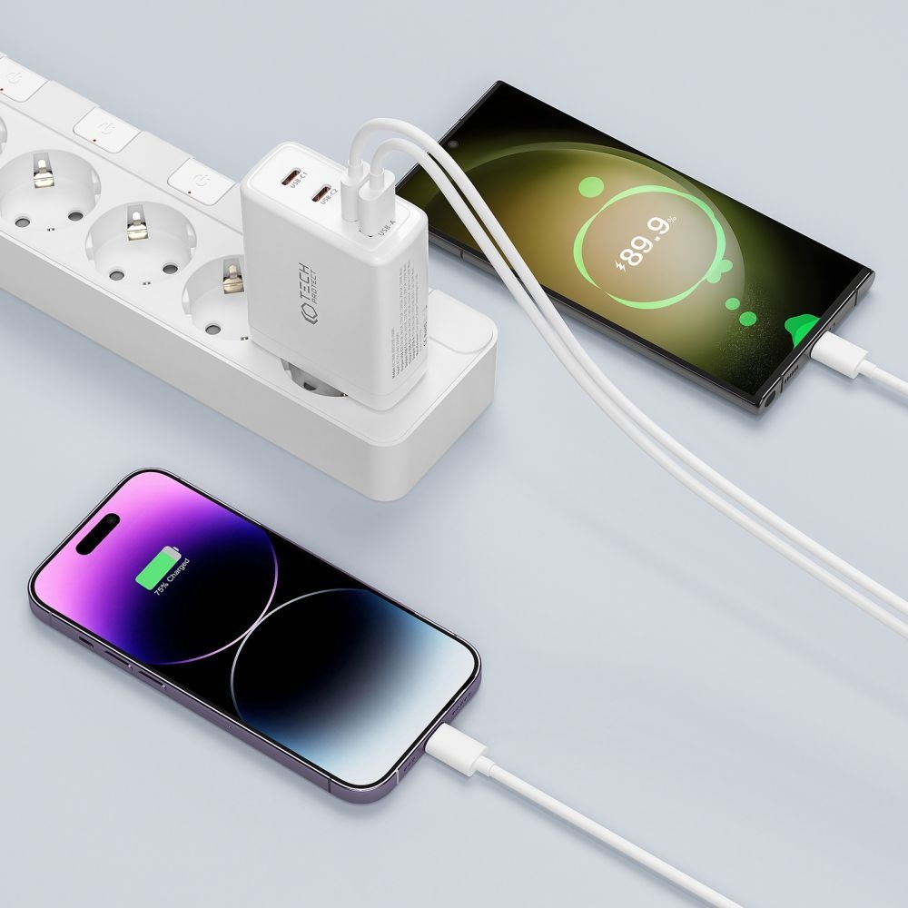 Tech-Protect NC100W-GAN 100W Ladeger&auml;t 3x USB-C PD / USB-A QC 3.0 - Weiss