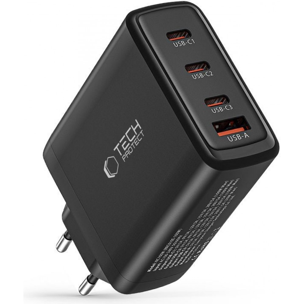 Tech-Protect NC100W-GAN 100W Ladeger&auml;t 3x USB-C PD / USB-A QC 3.0 - Schwarz