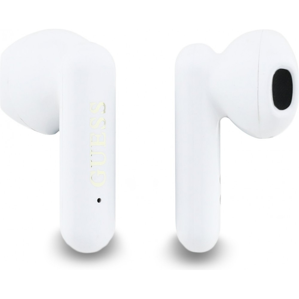 TWS Guess 4G Metal Logo écouteurs Bluetooth charge rapide 16h d'autonomie et assistant vocal - Blanc