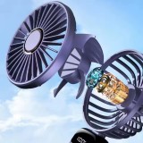 Ventilateur Fan mini portable rechargeable LED avec &eacute;cran num&eacute;rique rotation 90&deg; 5 vitesses silencieuses - Bleu