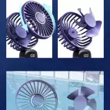 Mini tragbarer wiederaufladbarer LED-Lüfter mit digitalem Display 90° Drehung 5 Geschwindigkeiten leise - Blau