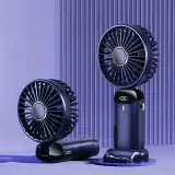 Mini tragbarer wiederaufladbarer LED-Lüfter mit digitalem Display 90° Drehung 5 Geschwindigkeiten leise - Blau