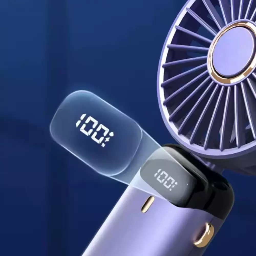 Mini tragbarer wiederaufladbarer LED-Lüfter mit digitalem Display 90° Drehung 5 Geschwindigkeiten leise - Blau