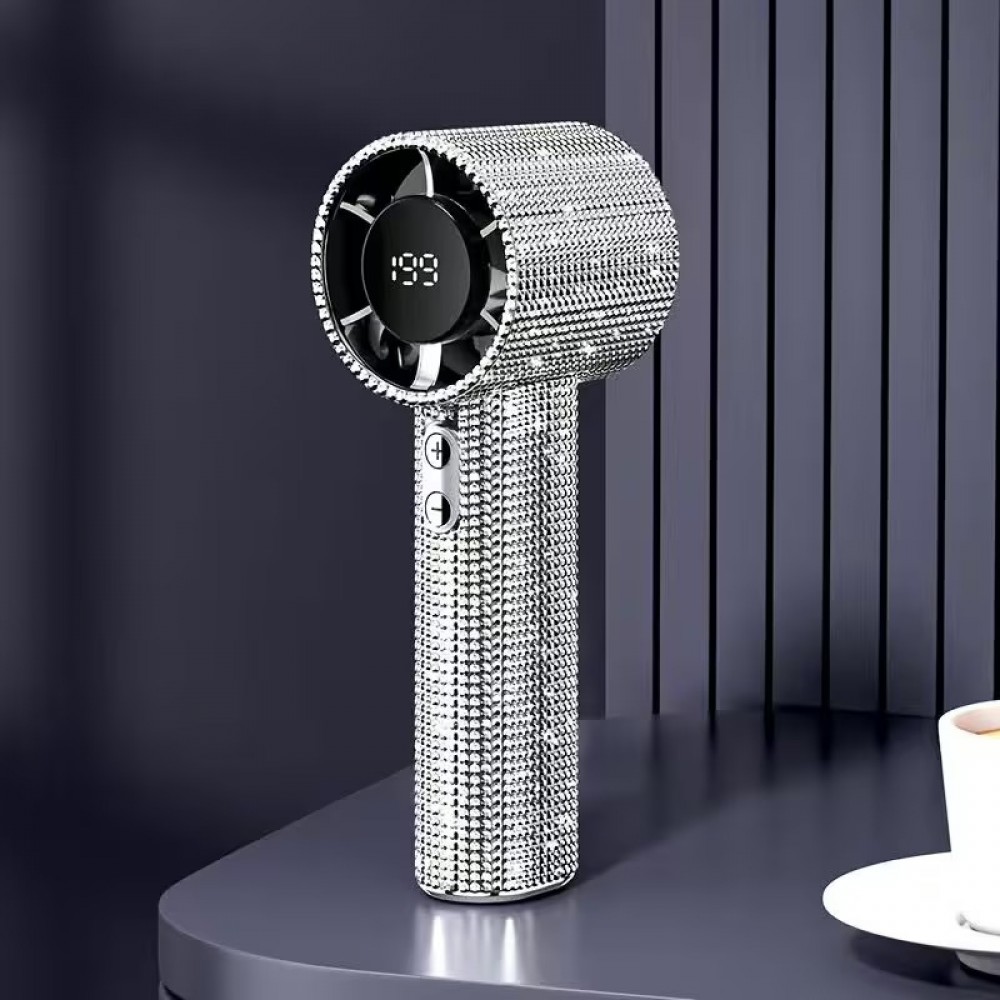 Ventilateur portable strass paillettes Turbofan (USB-C, 3 vitesses) - Argent