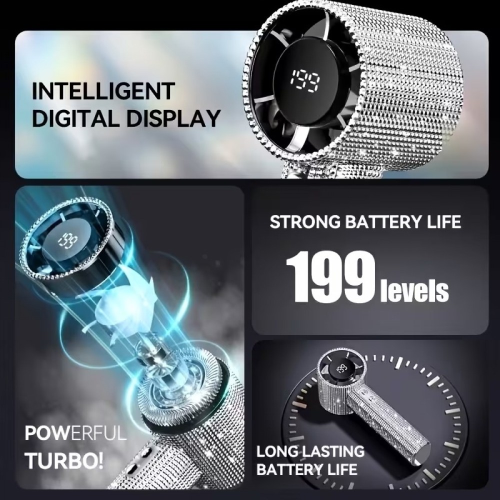 Ventilateur portable strass paillettes Turbofan (USB-C, 3 vitesses) - Argent