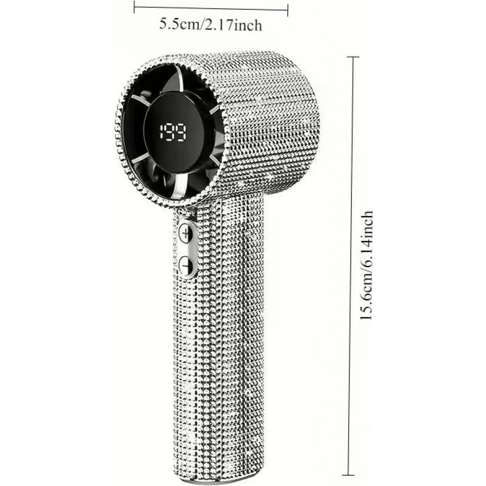 Ventilateur portable strass paillettes Turbofan (USB-C, 3 vitesses) - Argent