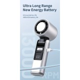 Ventilateur puissant à 4 vitesses portable rechargeable pliable avec batterie 4000mAh affichage digital - Blanc