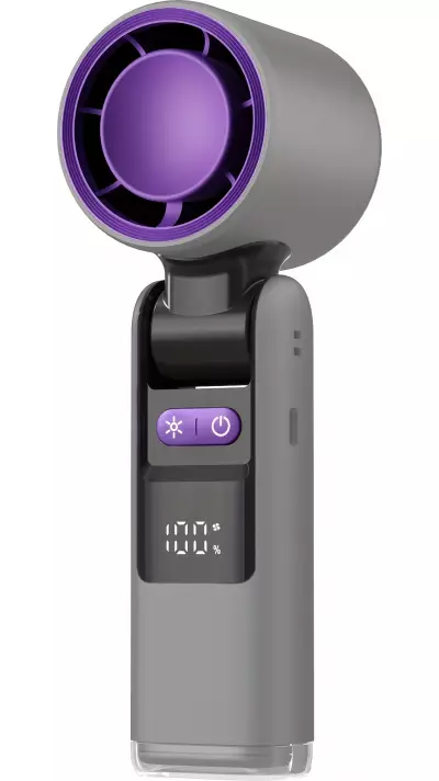 Ventilateur puissant à 4 vitesses portable rechargeable pliable avec batterie 4000mAh affichage digital - Violet