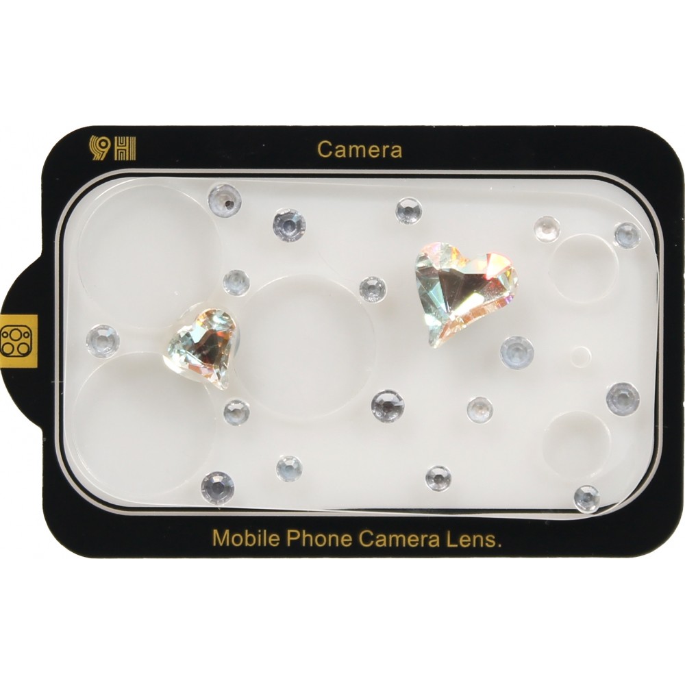 3D Luxus Kamera Schutzglas mit glitzerndem Diamant-Herz Regenbogen-Effekt - Silber - iPhone 17 Pro Max