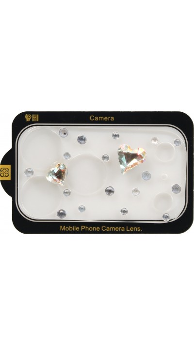 3D Luxus Kamera Schutzglas mit glitzerndem Diamant-Herz Regenbogen-Effekt - Silber - iPhone 17 Pro Max