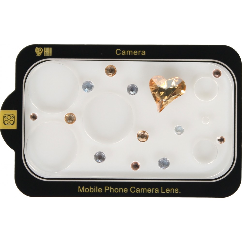 3D Luxus Kamera Schutzglas mit glitzerndem Diamant-Herz Regenbogen-Effekt - Rosa gold - iPhone 17 Pro Max