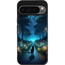 Coque Google Pixel 9 Pro XL - Silicone rigide noir Chat noir promenade