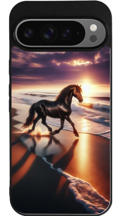 Google Pixel 9 Pro XL Case Hülle - Silikon schwarz Pferd majestätisch Strand