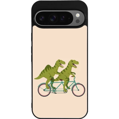 Coque Google Pixel 9 Pro XL - Silicone rigide noir Dinosaurs on bikes 2026