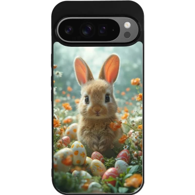 Google Pixel 9 Pro XL Case Hülle - Silikon schwarz Easter 2026 Rabbit in the garden